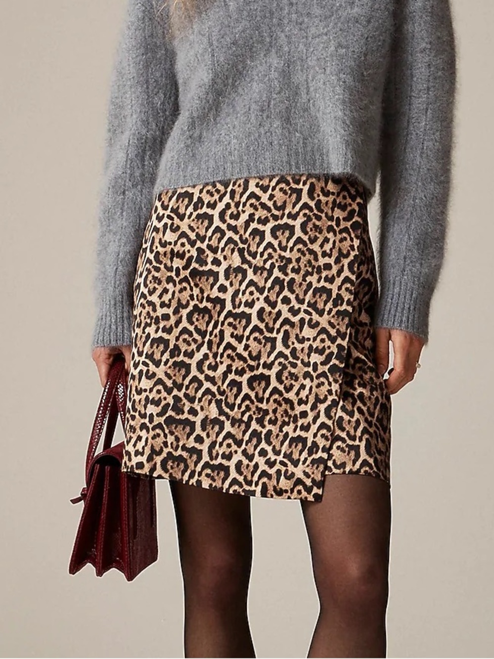 J. Crew Collection Duchesse Satin Leopard-Print Wrap Skirt Size 14